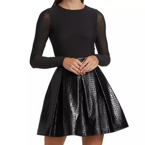 Alice + olivia chara vegan leather mini dress in black
